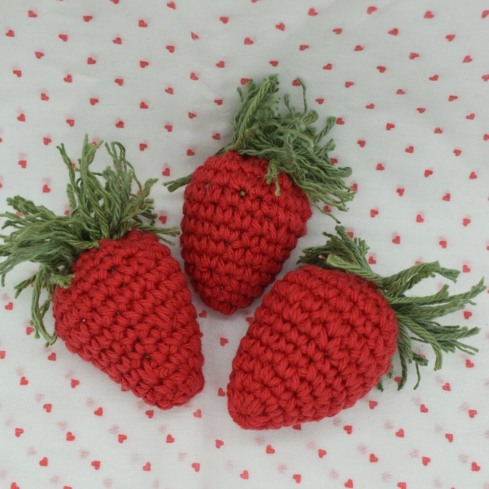 Crochet Catnip Strawberry Cat Toys Set of Three HAND CRAFTED